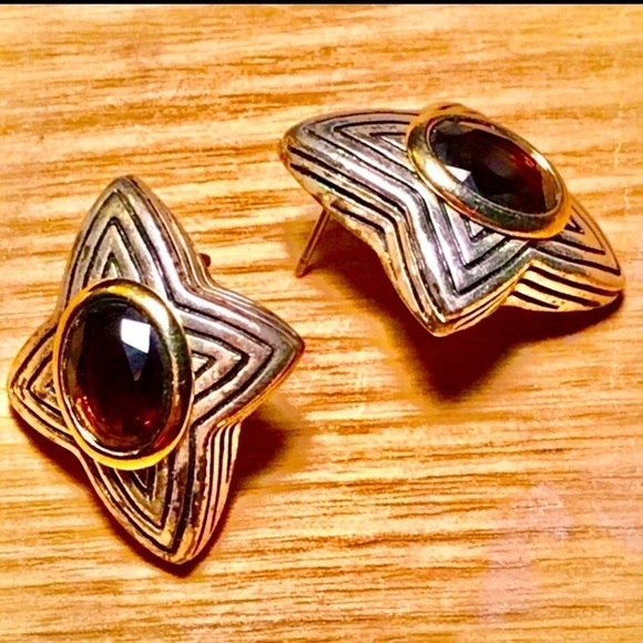 VINTAGE Avon Smokey Stones Silver Earrings - Picture 2 of 7